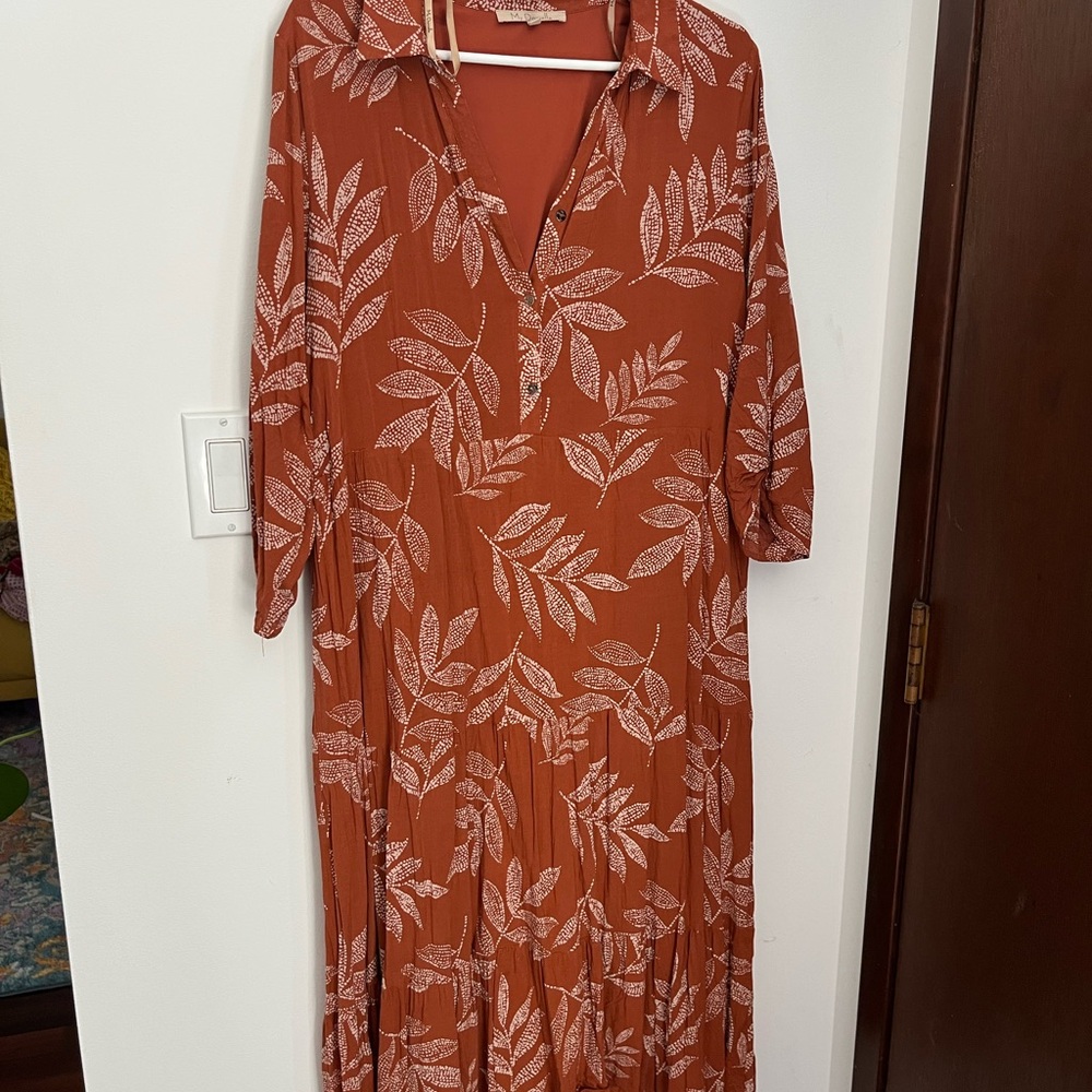 Rust Leaf Print Dress